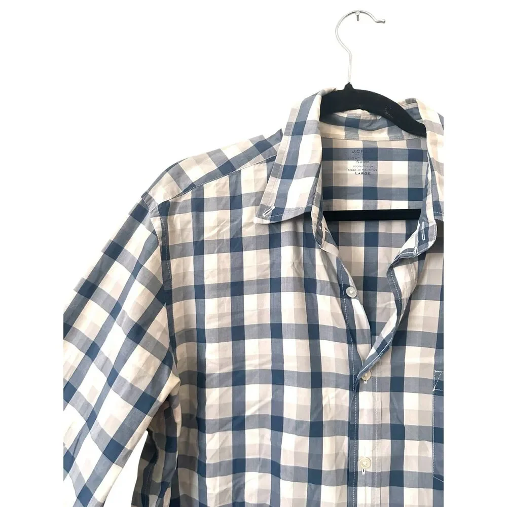 JCREW Lightweight Checkered Cotton Button Down Blue Large